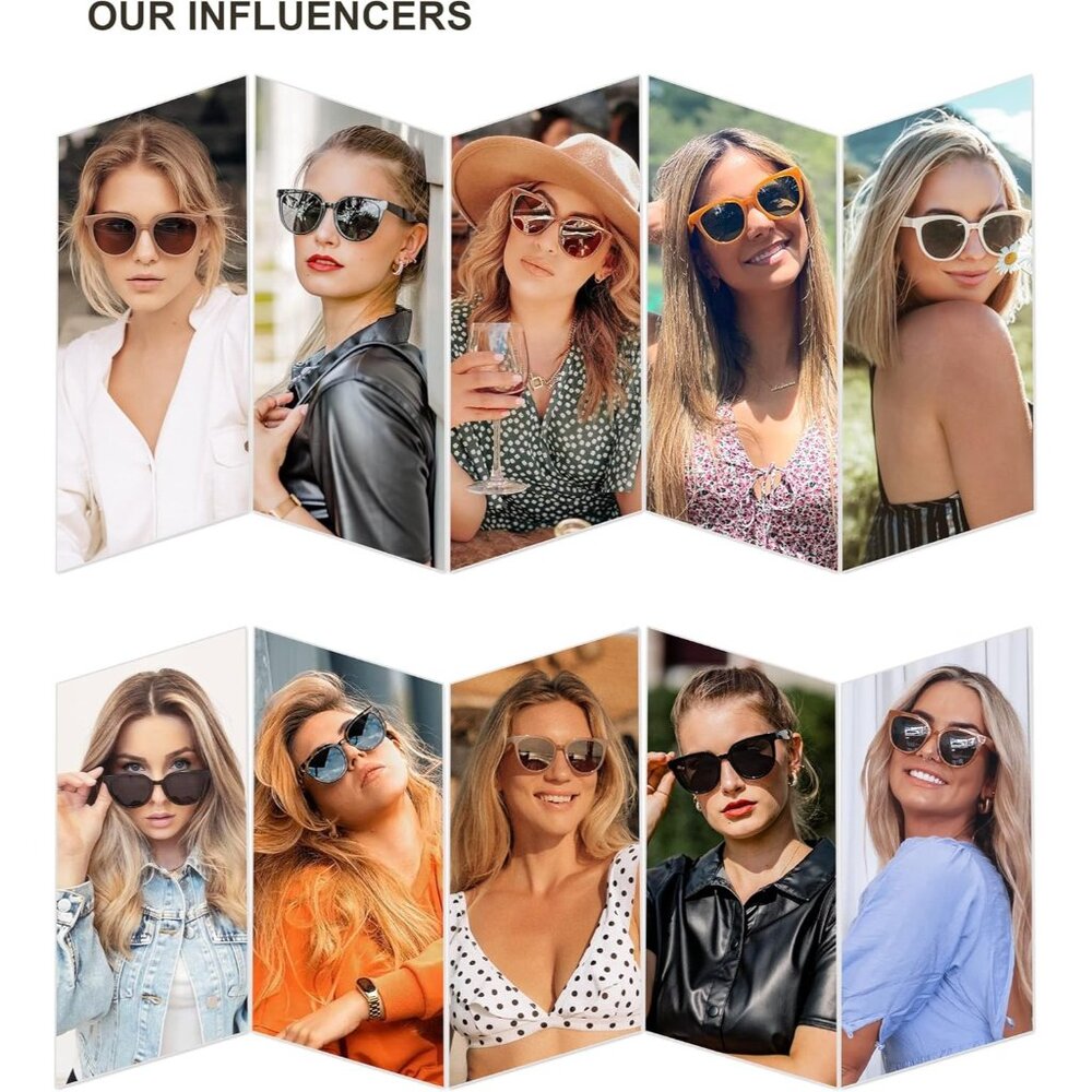 💫 Women Black Trendy Cat Eye Sunglasses Round Polarized Fashion Sunnies Eyewear - Picture 2 of 5